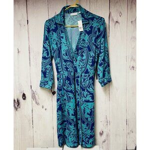 New York & Co Womens Blouse Size Medium Blue Green Floral